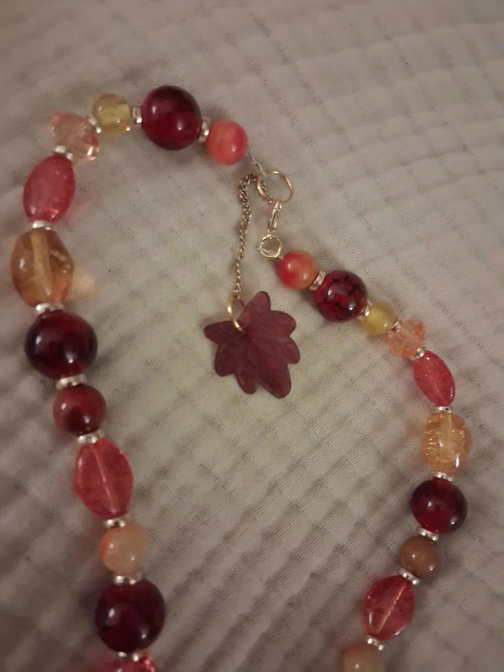Handcrafted Warm Autumn Red and Amber Beaded Women’s Necklace